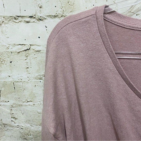 Express Pink Soft V Neck 3/4 Sleeve Tie Front Top - Picture 2 of 5